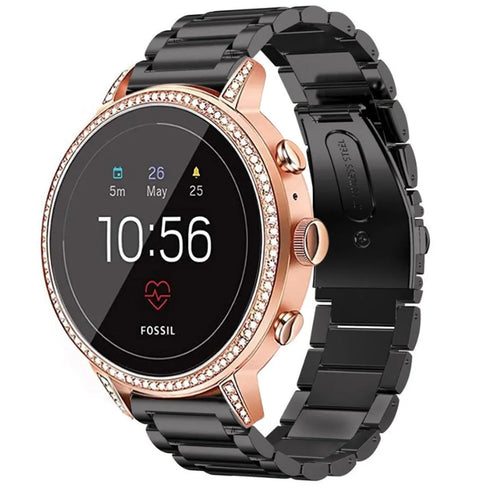 Steel Strap, black, on a watch, 3/4 front view