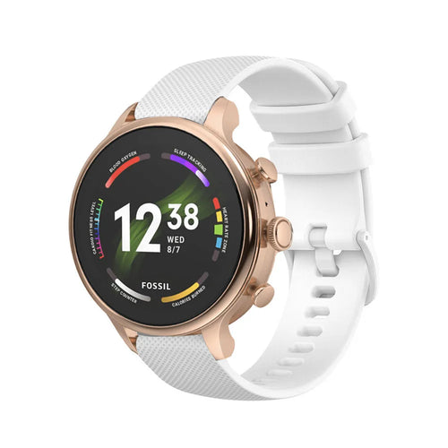 Silicone Sport Strap, white, on a watch, 3/4 front view
