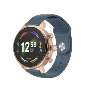 Silicone Sport Strap, grey-blue, on a watch, 3/4 front view
