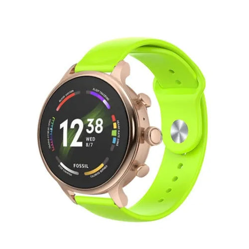 Silicone Sport Strap, lime, on a watch, 3/4 front view