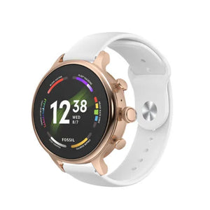 Silicone Sport Strap, white, on a watch, 3/4 front view