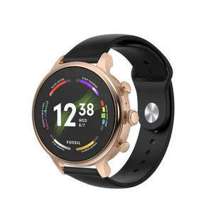 Silicone Sport Strap, black, on a watch, 3/4 front view