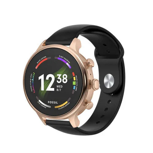 Silicone Sport Strap, black, on a watch, 3/4 front view
