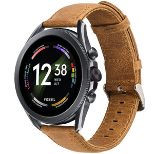 Leather Strap, brown, on a watch, 3/4 front view