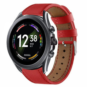 Modern Leather Strap, red, on a watch, 3/4 front view