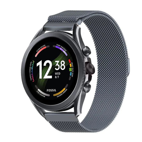 Milanese Strap, space grey, on a watch, 3/4 front view