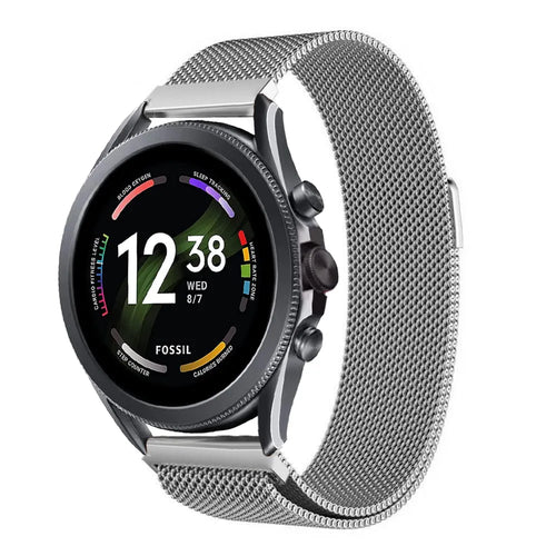 Milanese Strap, silver, on a watch, 3/4 front view