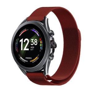Milanese Strap, red, on a watch, 3/4 front view