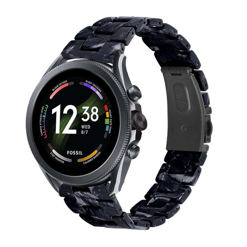 Metal Resin Strap, black/white, on a watch, 3/4 front view
