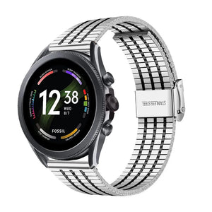 Fine Steel Strap, silver/black, on a watch, 3/4 front view