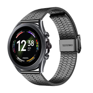 Fine Steel Strap, black, on a watch, 3/4 front view