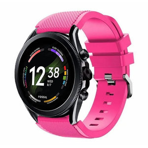 Twill Silicone Strap, bright pink, on a watch, 3/4 front view