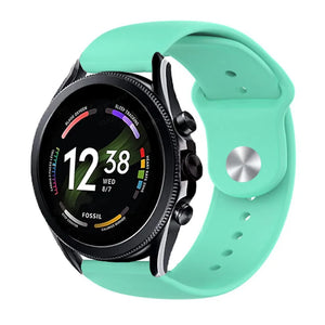 Silicone Sport Strap, aqua, on a watch, 3/4 front view