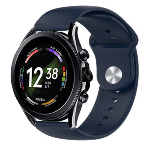Silicone Sport Strap, dark blue, on a watch, 3/4 front view