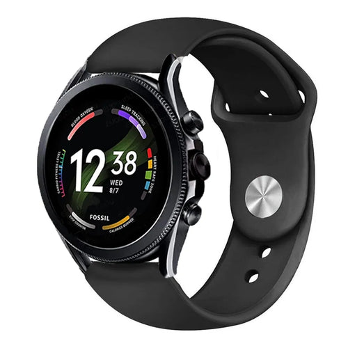 Silicone Sport Strap, black, on a watch, 3/4 front view