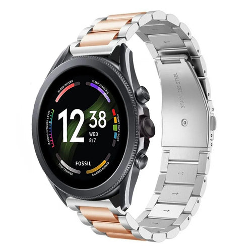 Steel Strap, silver/rose gold, on a watch, 3/4 front view
