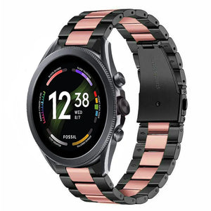 Steel Strap, black/pink, on a watch, 3/4 front view