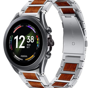 Wood Steel Strap, silver, on a watch, 3/4 front view