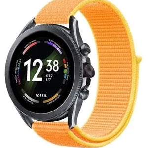 Nylon Strap, light yellow, on a watch, 3/4 front view