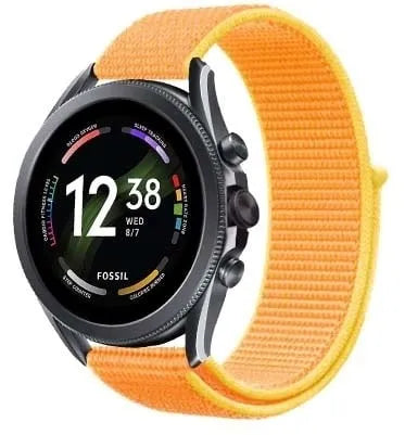 Nylon Strap, light yellow, on a watch, 3/4 front view