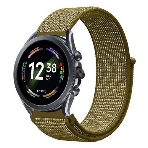 Nylon Strap, olive, on a watch, 3/4 front view