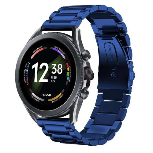 Steel Strap, blue, on a watch, 3/4 front view