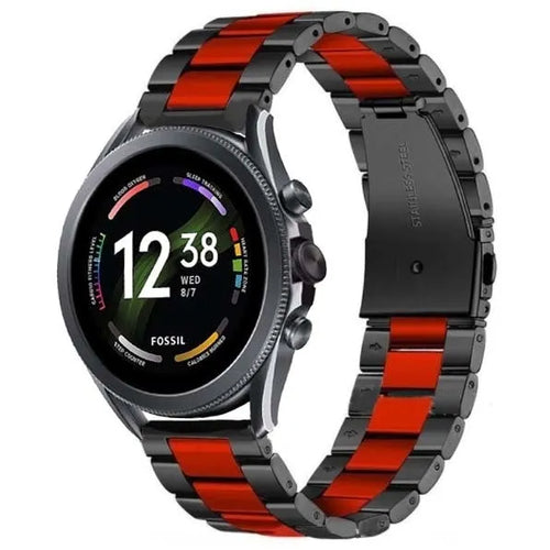 Steel Strap, black/red, on a watch, 3/4 front view