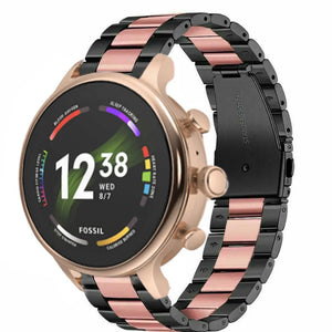 Steel Strap, black/pink, on a watch, 3/4 front view
