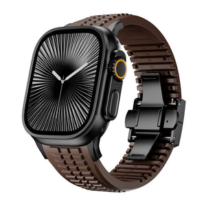 Premium Silicone Strap, auburn, on a watch, 3/4 front view