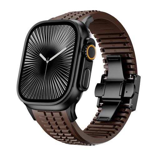 Premium Silicone Strap, auburn, on a watch, 3/4 front view