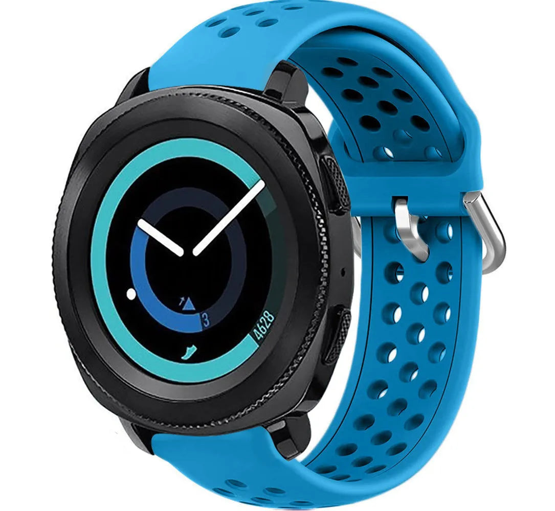 Breathable Silicone Strap, light blue, on a watch, 3/4 front view