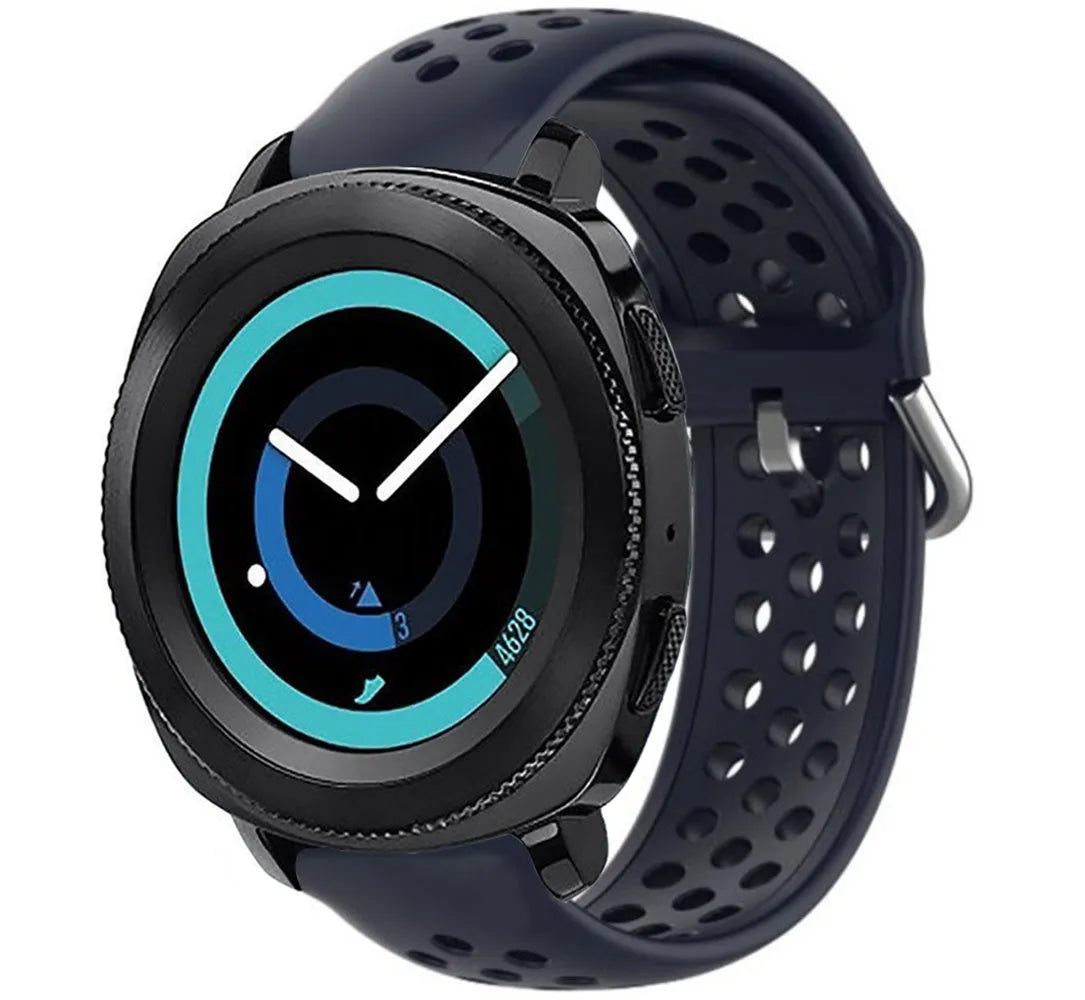 Breathable Silicone Strap, dark blue, on a watch, 3/4 front view