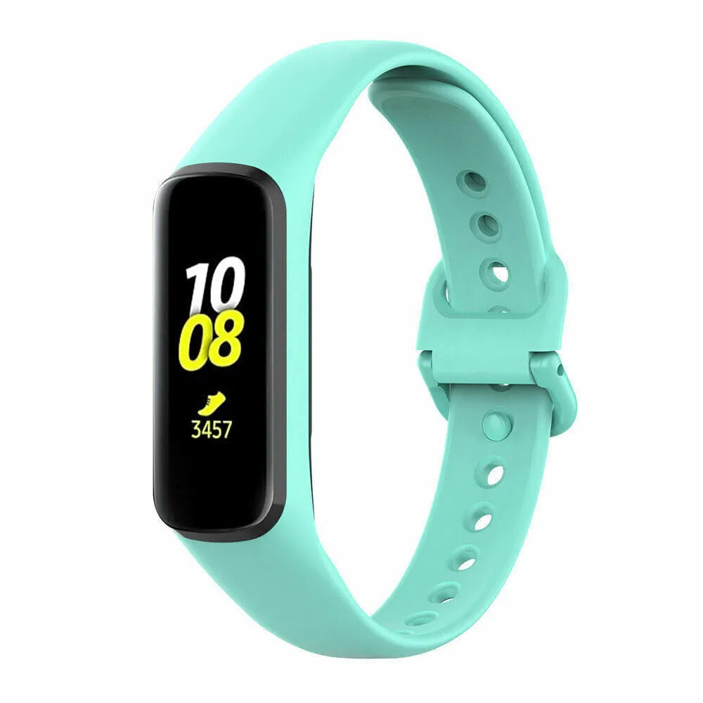 Silicone Strap, aqua, on a watch, 3/4 front view