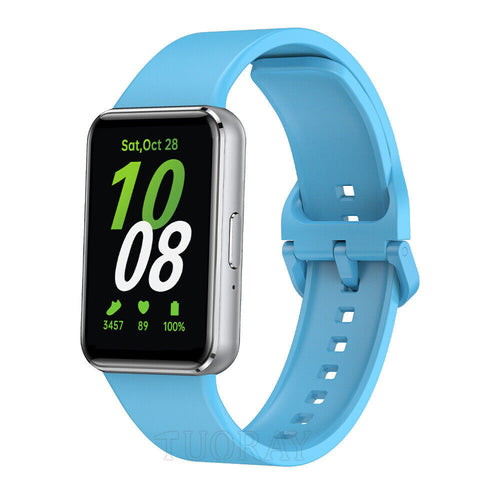 Silicone Strap, light blue, on a watch, 3/4 front view