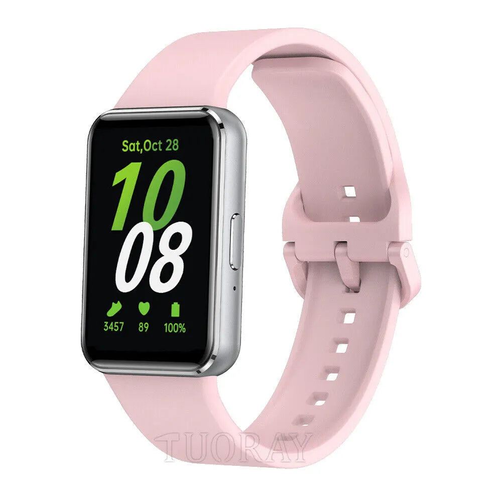 Silicone Strap, pink, on a watch, 3/4 front view