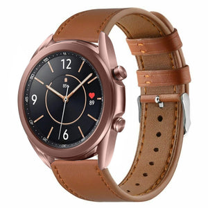Modern Leather Strap, brown, on a watch, 3/4 front view