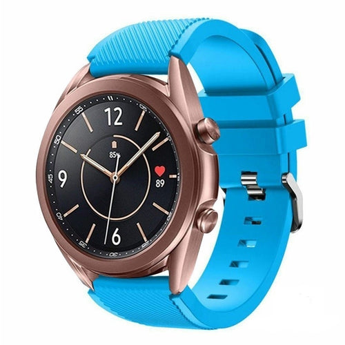 Twill Silicone Strap, light blue, on a watch, 3/4 front view