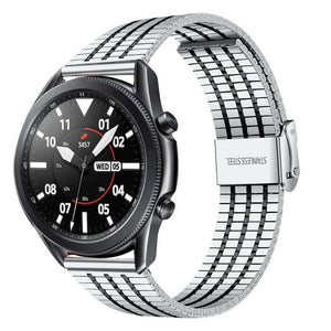 Fine Steel Strap, silver/black, on a watch, 3/4 front view