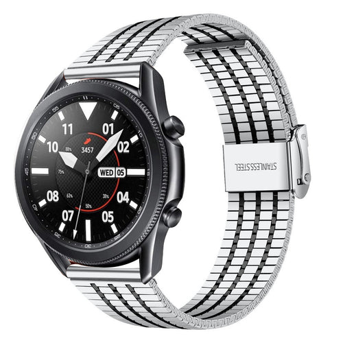 Fine Steel Strap, silver/black, on a watch, 3/4 front view