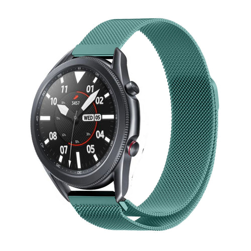 Milanese Strap, green, on a watch, 3/4 front view