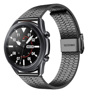 Fine Steel Strap, black, on a watch, 3/4 front view