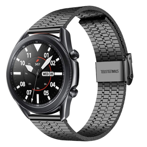 Fine Steel Strap, black, on a watch, 3/4 front view