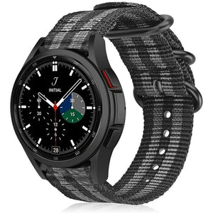 Nylon Buckle Strap, black/grey, on a watch, 3/4 front view