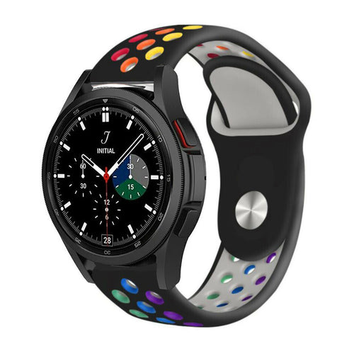 Silicone Sport Strap, black/colourful, on a watch, 3/4 front view