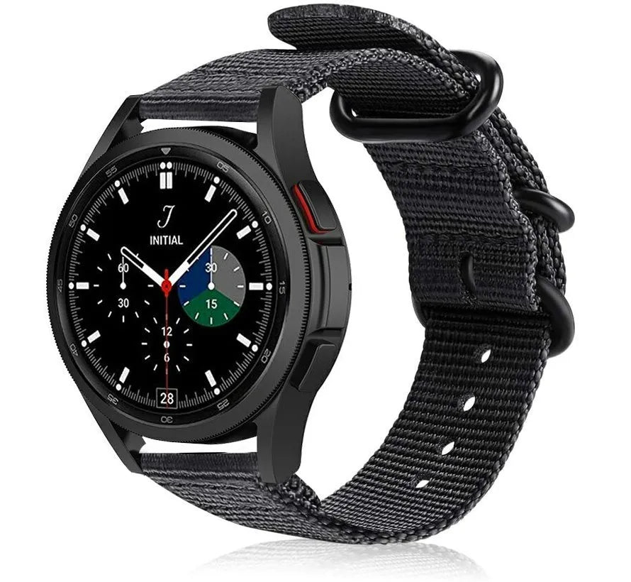 Nylon Buckle Strap, black, on a watch, 3/4 front view