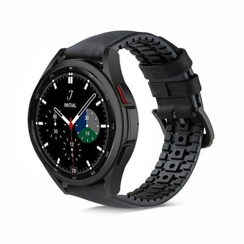 Leather Hybrid Strap, black, on a watch, 3/4 front view