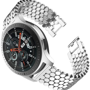 Steel Strap Hexagons, silver, on a watch, 3/4 front view