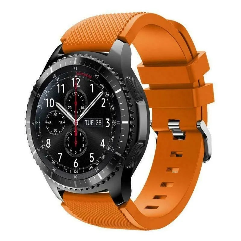 Twill Silicone Strap, orange, on a watch, 3/4 front view