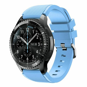 Twill Silicone Strap, sand blue, on a watch, 3/4 front view