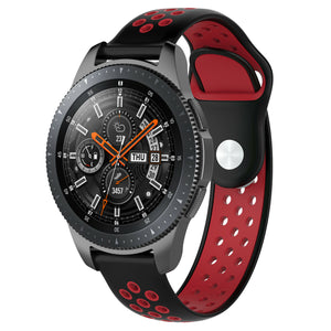Silicone Sport Strap, black/red, on a watch, 3/4 front view
